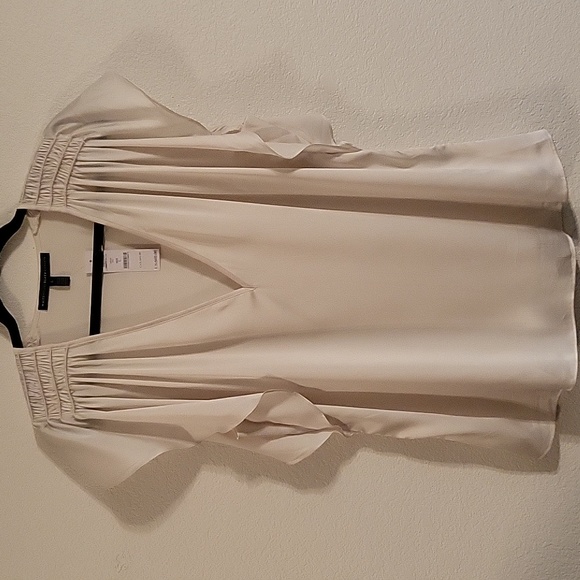 White House Black Market Tops - NWT White House Black Market Sheer Ivory White Ruffle V-Neck Blouse Sz L WHBM